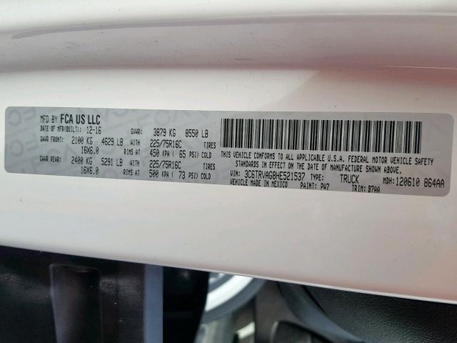 3C6TRVAG8HE521537 - 2017 RAM PROMASTER 白色 照片 10
