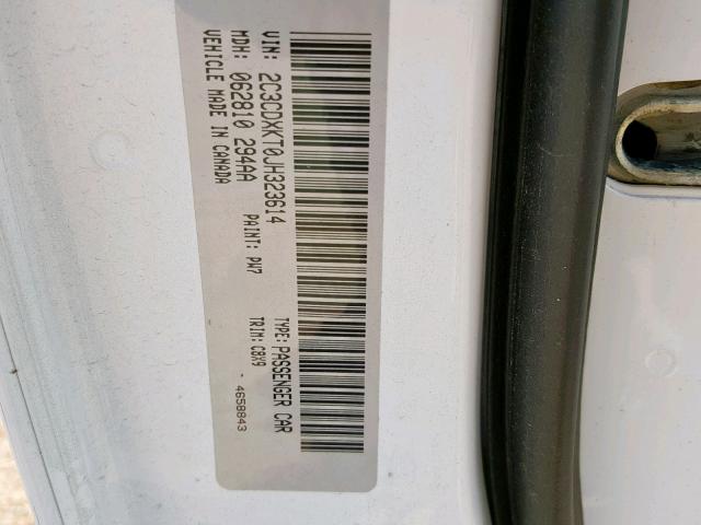 2C3CDXKT0JH323614 - 2018 DODGE CHARGER PO WHITE photo 10