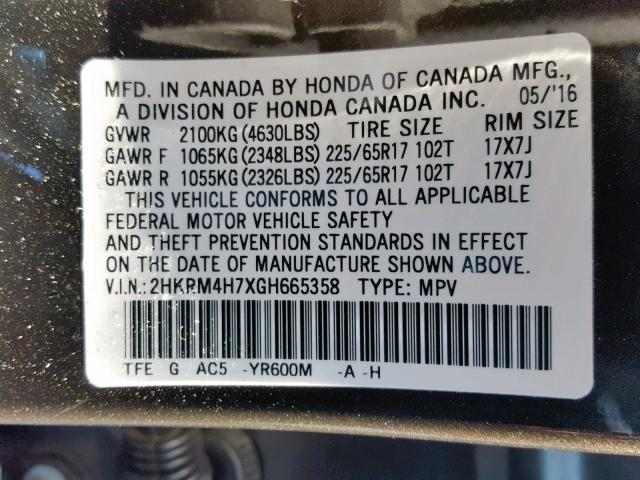 2HKRM4H7XGH665358 - 2016 HONDA CR-V EXL BROWN photo 10