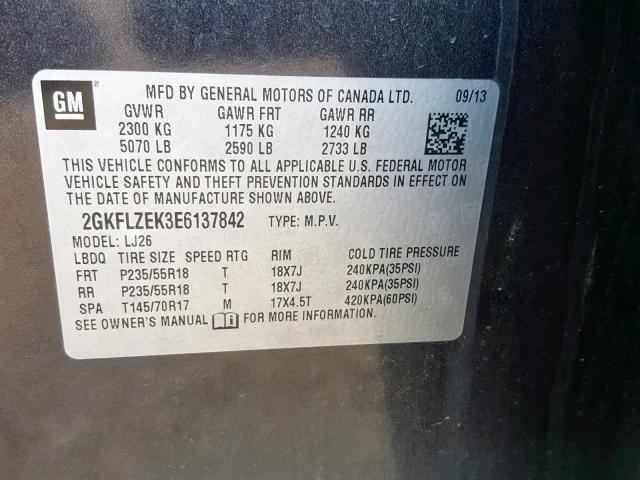 2GKFLZEK3E6137842 - 2014 GMC TERRAIN DE GRAY photo 10