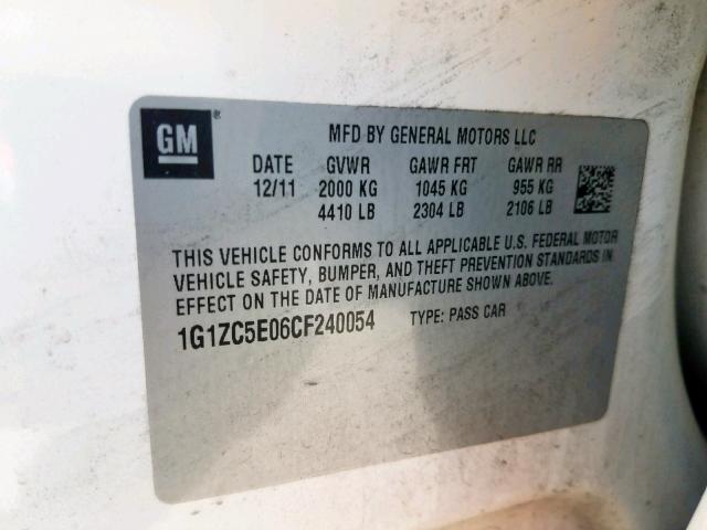 1G1ZC5E06CF240054 - 2012 CHEVROLET MALIBU 1LT 白色 照片 10