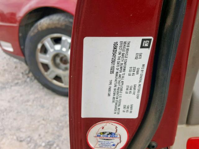 1G6KD54Y23U110235 - 2003 CADILLAC DEVILLE RED photo 10