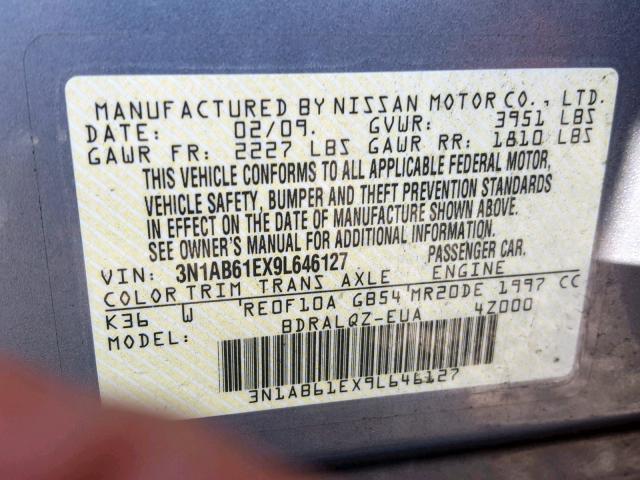 3N1AB61EX9L646127 - 2009 NISSAN SENTRA 2.0 GRAY photo 10