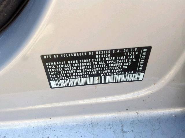3VW2K7AJ4FM358059 - 2015 VOLKSWAGEN JETTA BASE SILVER photo 10