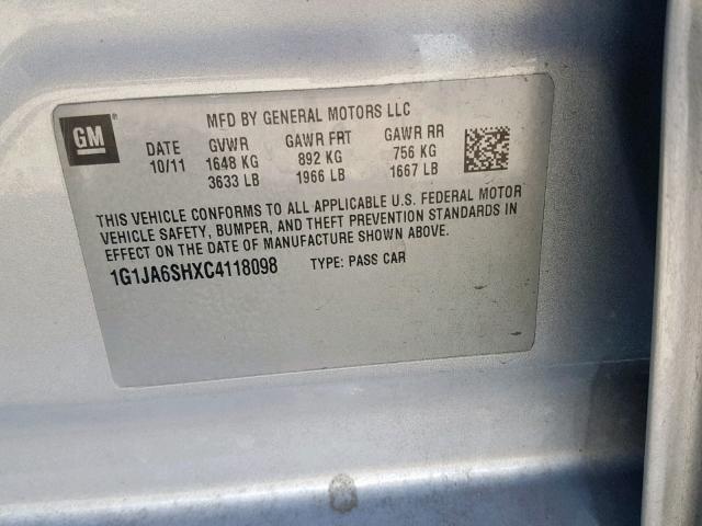 1G1JA6SHXC4118098 - 2012 CHEVROLET SONIC LS SILVER photo 10