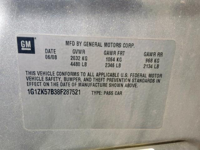1G1ZK57B38F287521 - 2008 CHEVROLET MALIBU LTZ 银色 照片 10