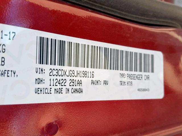2C3CDXJG9JH198116 - 2018 DODGE CHARGER GT RED photo 10