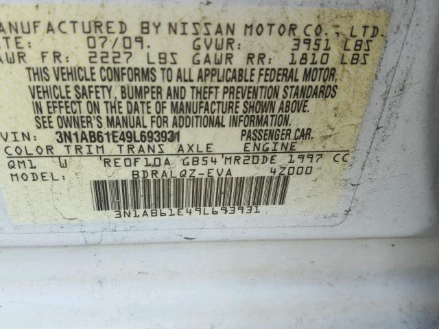 3N1AB61E49L693931 - 2009 NISSAN SENTRA 2.0 WHITE photo 10