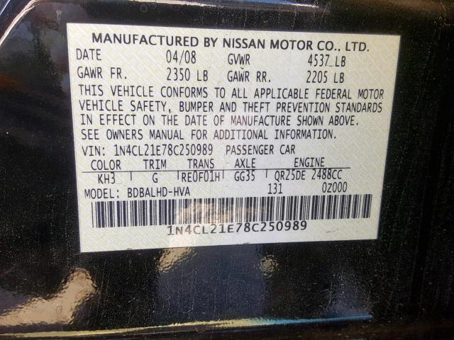 1N4CL21E78C250989 - 2008 NISSAN ALTIMA HYB BLACK photo 10