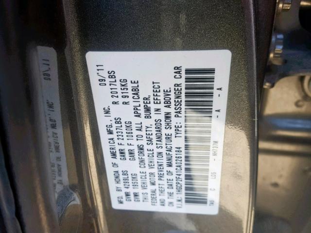 1HGCP2F41CA026184 - 2012 HONDA ACCORD LXP GRAY photo 10