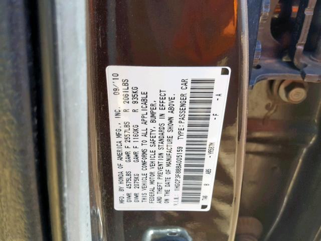 1HGCP3F88BA005159 - 2011 HONDA ACCORD EXL BROWN photo 10