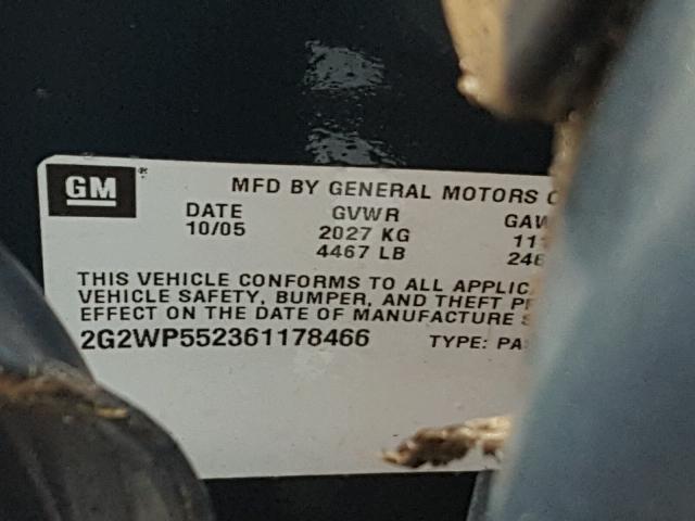 2G2WP552361178466 - 2006 PONTIAC GRAND PRIX BLUE photo 10