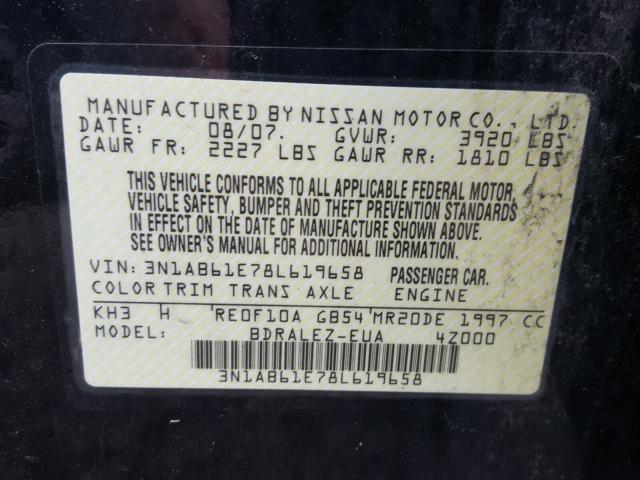 3N1AB61E78L619658 - 2008 NISSAN SENTRA 2.0 BLACK photo 10