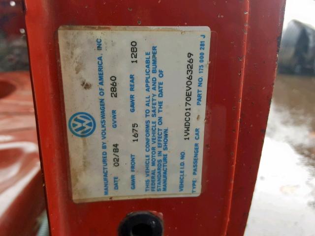 1VWDC0170EV063269 - 1984 VOLKSWAGEN RABBIT GTI RED photo 10