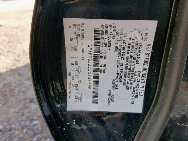 1FAFP55203G135722 - 2003 FORD TAURUS SES BLACK photo 10