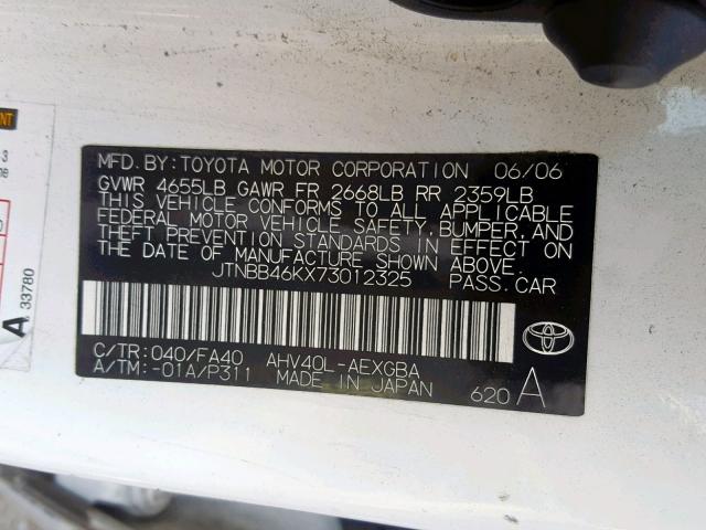 JTNBB46KX73012325 - 2007 TOYOTA CAMRY NEW WHITE photo 10