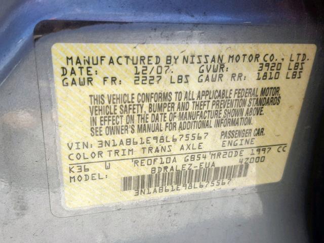 3N1AB61E98L675567 - 2008 NISSAN SENTRA 2.0 GRAY photo 10