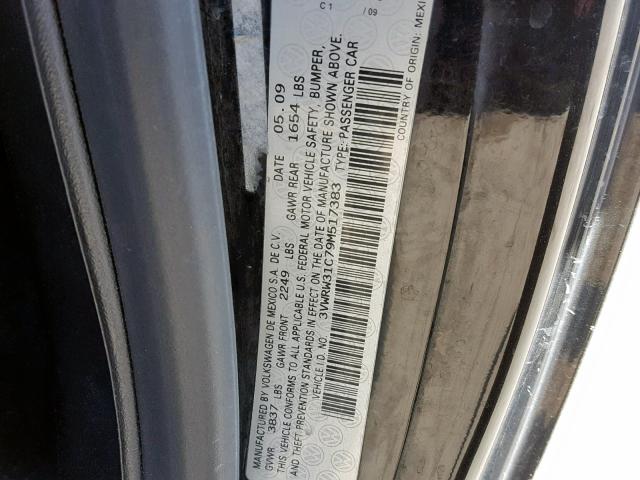 3VWRW31C79M517383 - 2009 VOLKSWAGEN NEW BEETLE შავი ფოტო 10