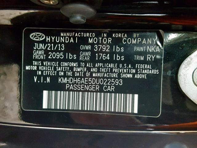 KMHDH6AE5DU022593 - 2013 HYUNDAI ELANTRA CO BLACK photo 10