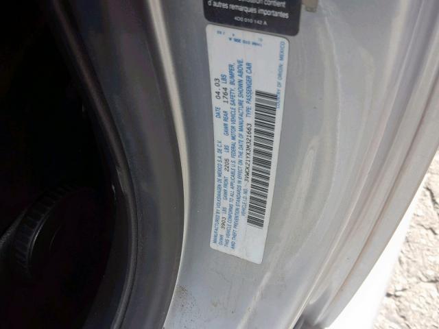 3VWCK21YX3M321663 - 2003 VOLKSWAGEN NEW BEETLE ვერცხლისფერი ფოტო 10