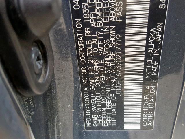 JTKDE167370217719 - 2007 TOYOTA SCION TC გრაფიტი ფოტო 10