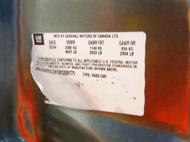 2G2WR524141299171 - 2004 PONTIAC GRAND PRIX GRAY photo 10