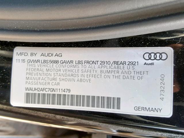 WAUH2AFC7GN111479 - 2016 AUDI S6 PRESTIG BLACK photo 10