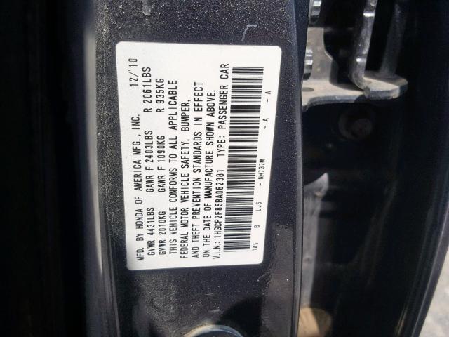 1HGCP2F85BA062381 - 2011 HONDA ACCORD EXL GRAY photo 10