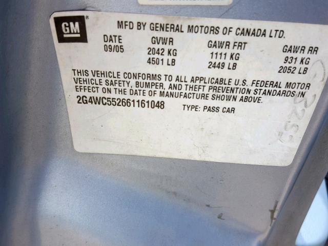 2G4WC552661161048 - 2006 BUICK LACROSSE C BLUE photo 10