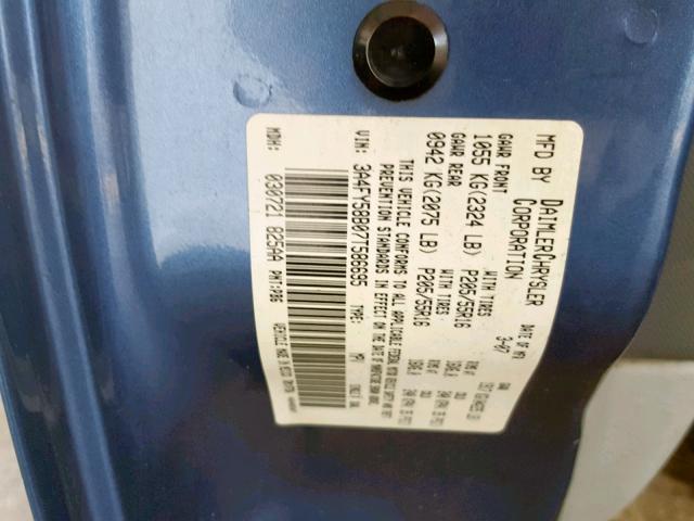 3A4FY58B07T586695 - 2007 CHRYSLER PT CRUISER BLUE photo 10