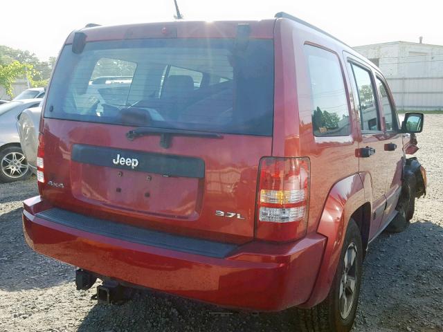 1J8GN28K38W283299 - 2008 JEEP LIBERTY SP RED photo 4