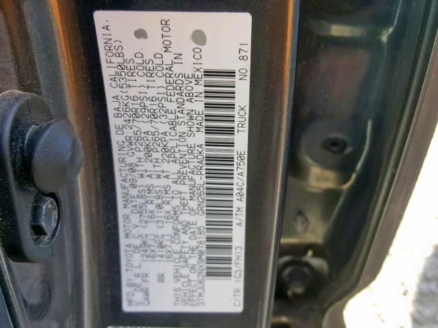 3TMJU62NX9M078185 - 2009 TOYOTA TACOMA DOU GRAY photo 10