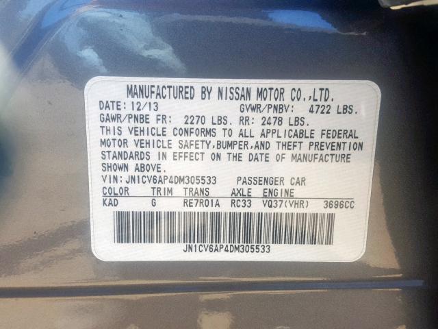 JN1CV6AP4DM305533 - 2013 INFINITI G37 BASE GRAY photo 10