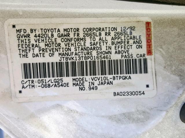 JT8VK13T8P0165461 - 1993 LEXUS ES 300 WHITE photo 10