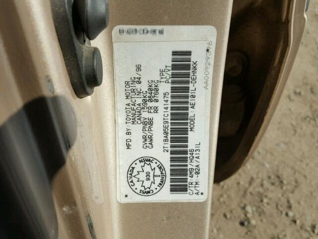 2T1BA05E9TC141475 - 1996 TOYOTA COROLLA DX GOLD photo 10