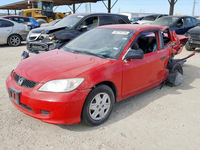 1HGEM21125L069552 - 2005 HONDA CIVIC DX V RED photo 2