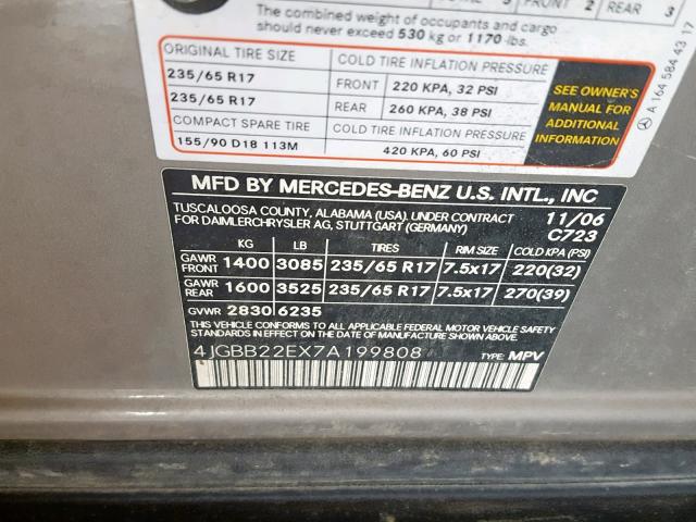 4JGBB22EX7A199808 - 2007 MERCEDES-BENZ ML 320 CDI SILVER photo 10