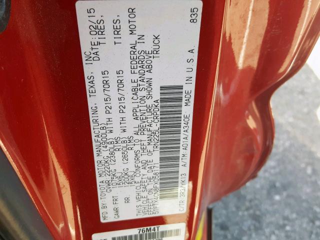 5TFTX4CN8FX058171 - 2015 TOYOTA TACOMA ACC წითელი ფოტო 10