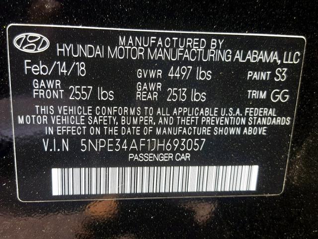 5NPE34AF1JH693057 - 2018 HYUNDAI SONATA SPO BLACK photo 10