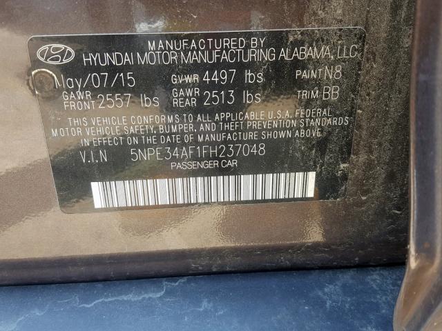 5NPE34AF1FH237048 - 2015 HYUNDAI SONATA SPO CHARCOAL photo 10