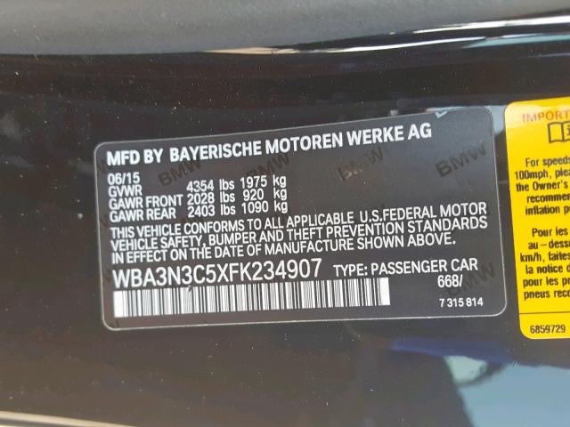 WBA3N3C5XFK234907 - 2015 BMW 428 I BLACK photo 10