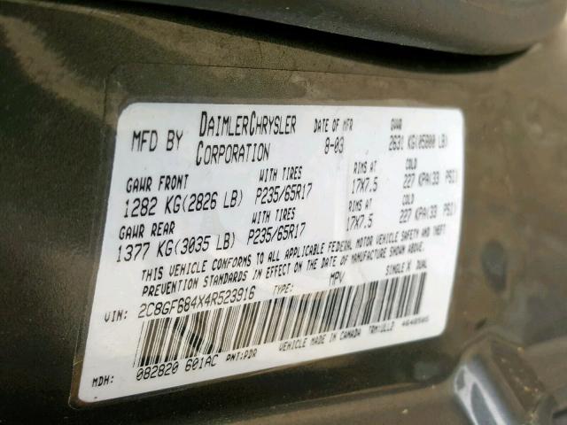 2C8GF684X4R523916 - 2004 CHRYSLER PACIFICA GRAY photo 10