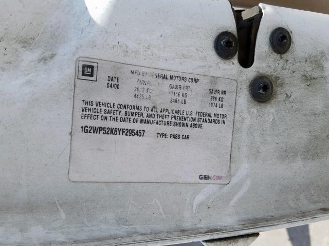 1G2WP52K6YF295457 - 2000 PONTIAC GRAND PRIX WHITE photo 10