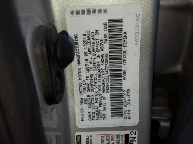 1NXBR32E34Z253929 - 2004 TOYOTA COROLLA S SILVER photo 10