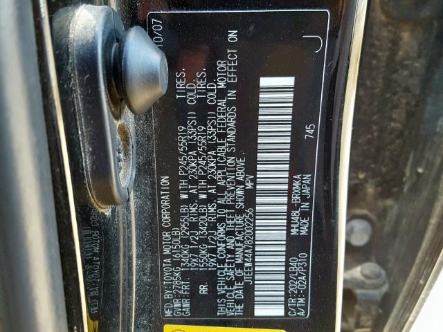 JTEEW44A782002256 - 2008 TOYOTA HIGHLANDER BLACK photo 10