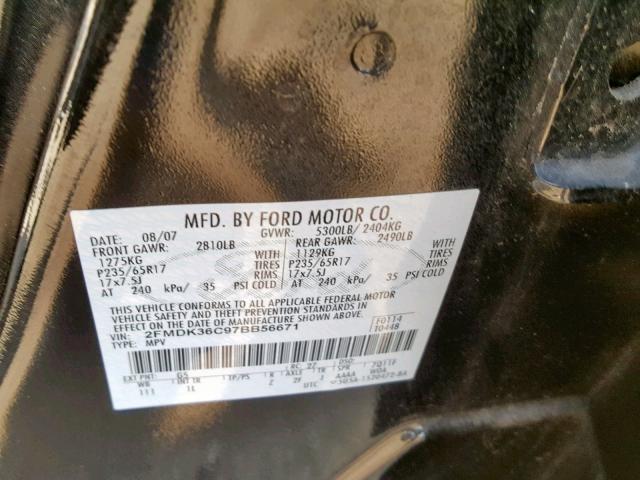 2FMDK36C97BB56671 - 2007 FORD EDGE SE GRAY photo 10