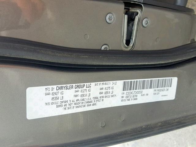 2C3CDXEJ7CH232532 - 2012 DODGE CHARGER SR GRAY photo 10