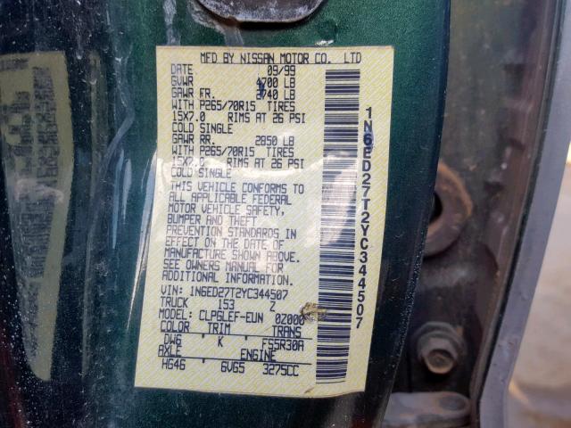 1N6ED27T2YC344507 - 2000 NISSAN FRONTIER C GRAY photo 10