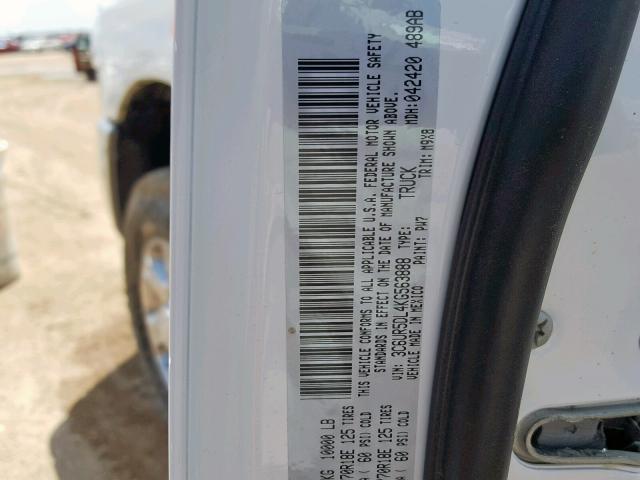 3C6UR5DL4KG563888 - 2019 RAM 2500 BIG H WHITE photo 10