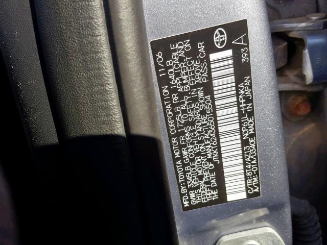 JTKKT624365015504 - 2006 TOYOTA SCION XA GRAY photo 10